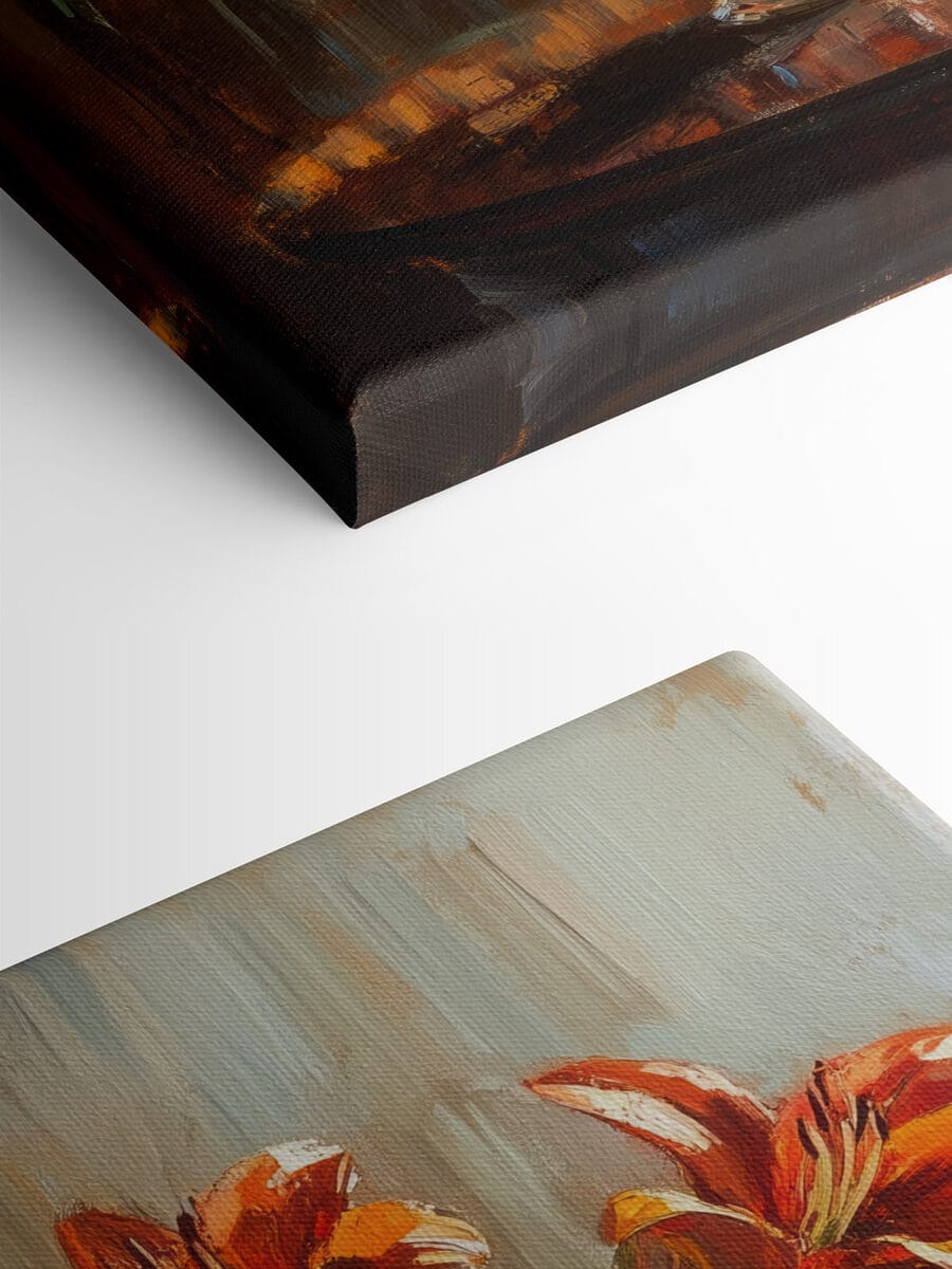 Peinture de fleurs orange dans un vase en verre