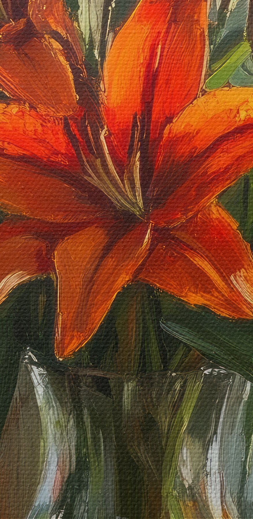 Peinture de fleurs orange dans un vase en verre