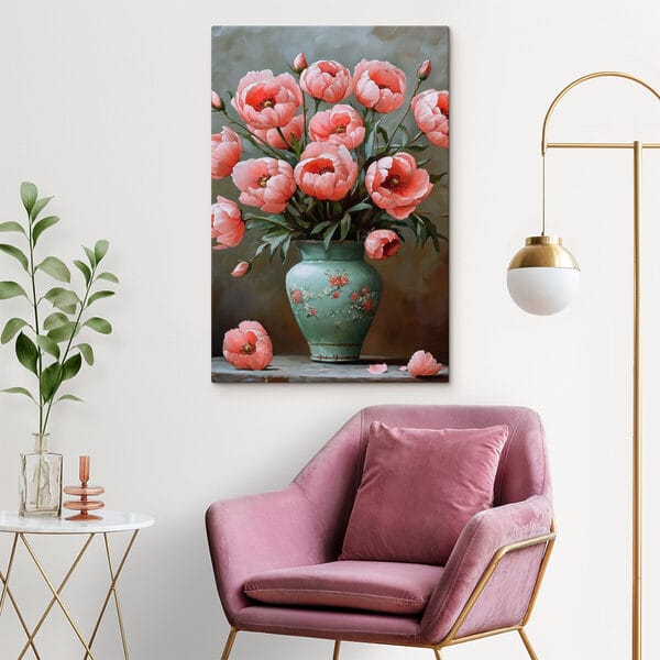 Peinture de fleurs roses dans un vase Peinture de fleurs roses dans un vase
