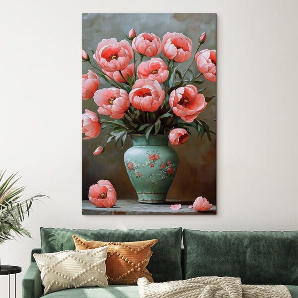 Peinture de fleurs roses dans un vase Peinture de fleurs roses dans un vase