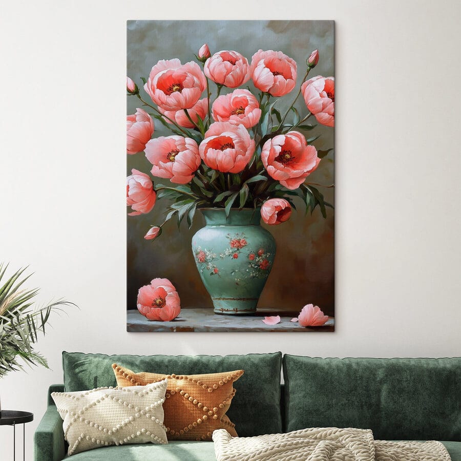 Peinture de fleurs roses dans un vase