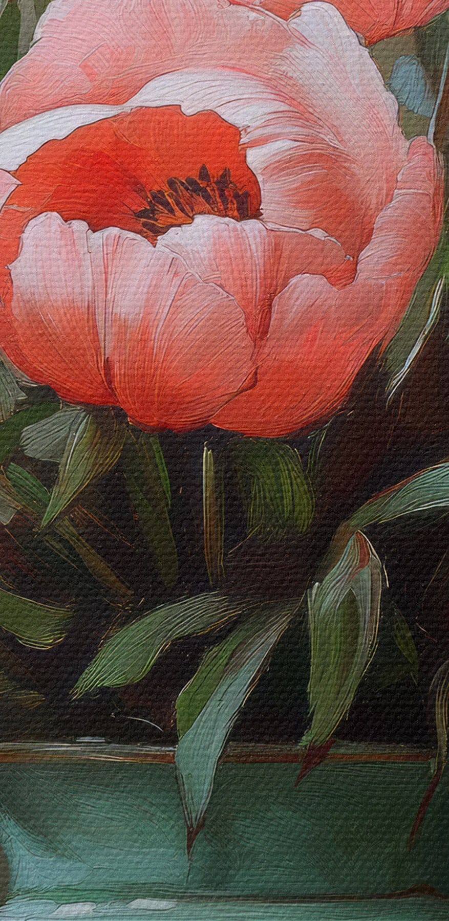 Peinture de fleurs roses dans un vase