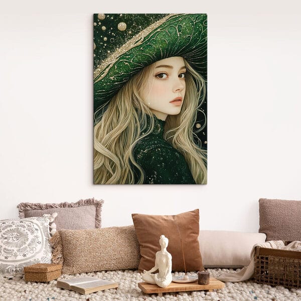 Femme portant un chapeau vert Femme portant un chapeau vert
