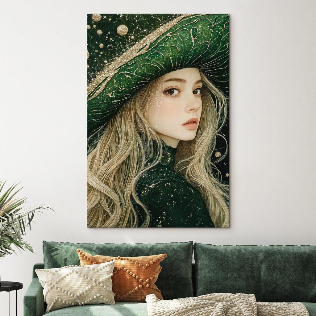 Woman wearing a green hat