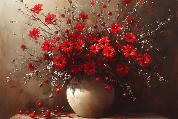 Vase avec fleurs rouges Vase avec fleurs rouges