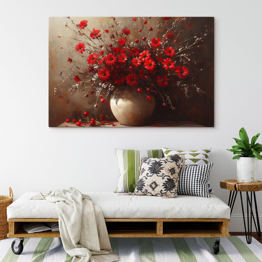 Vase avec fleurs rouges