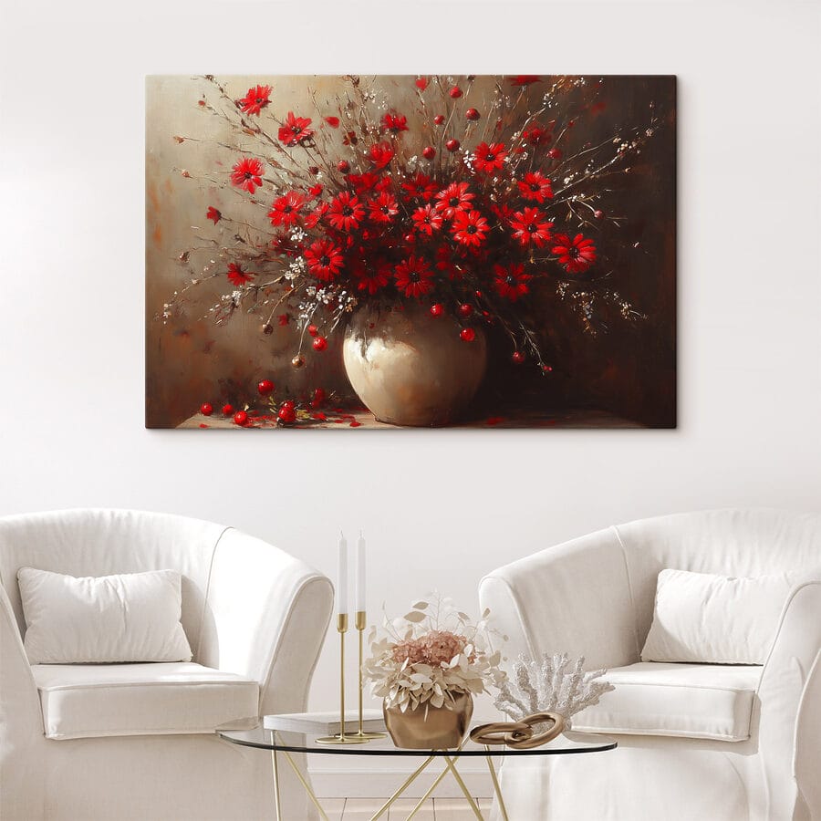 Vase avec fleurs rouges
