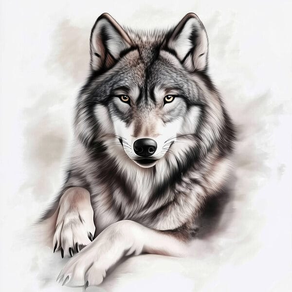 Loup couché regardant la caméra Loup couché regardant la caméra