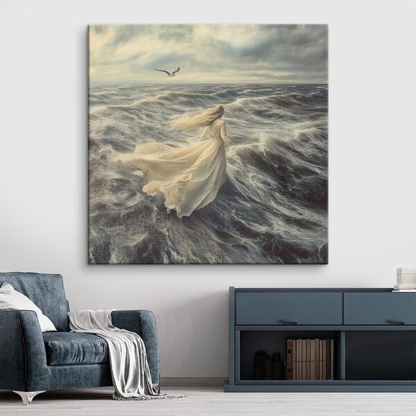 Femme en robe blanche courant dans les vagues Femme en robe blanche courant dans les vagues
