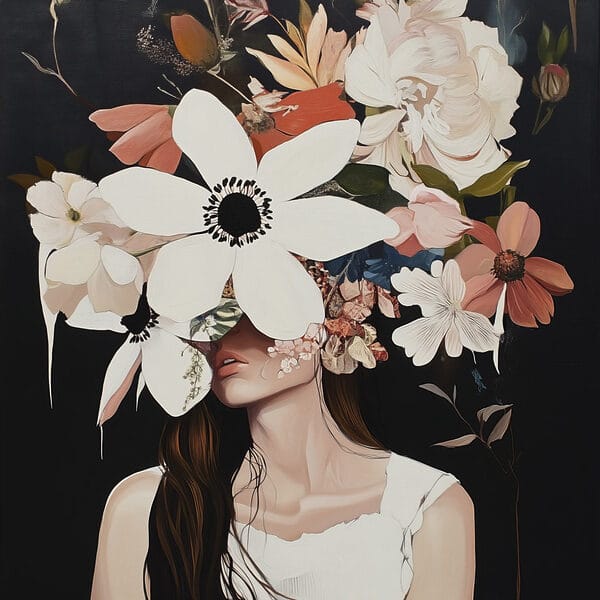 Peinture d'une femme avec des fleurs sur le visage Peinture d'une femme avec des fleurs sur le visage