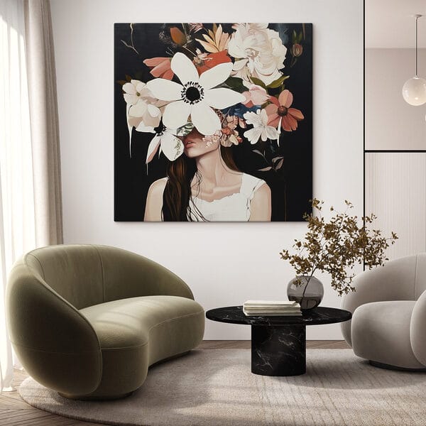 Peinture d'une femme avec des fleurs sur le visage Peinture d'une femme avec des fleurs sur le visage