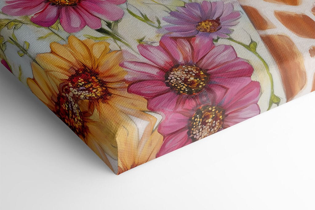 Giraffe wearing sunglasses and flowers