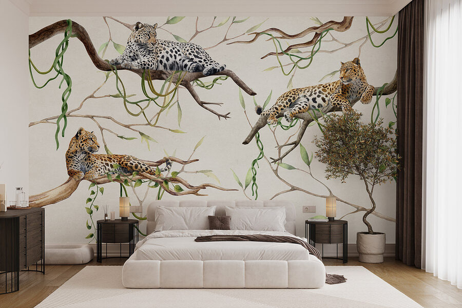 Groupe de léopards couchés sur des branches