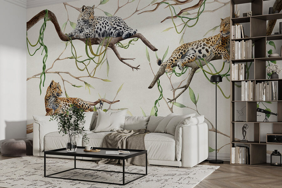 Groupe de léopards couchés sur des branches