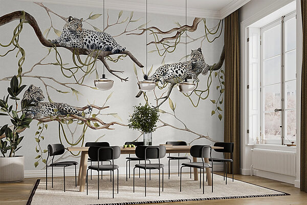 Groupe de léopards couchés sur des branches Groupe de léopards couchés sur des branches