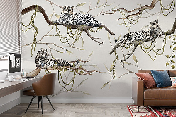 Groupe de léopards couchés sur des branches Groupe de léopards couchés sur des branches
