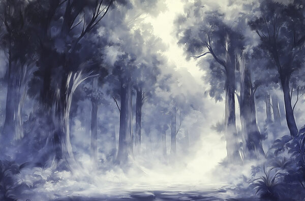 Forêt brumeuse avec des arbres Forêt brumeuse avec des arbres
