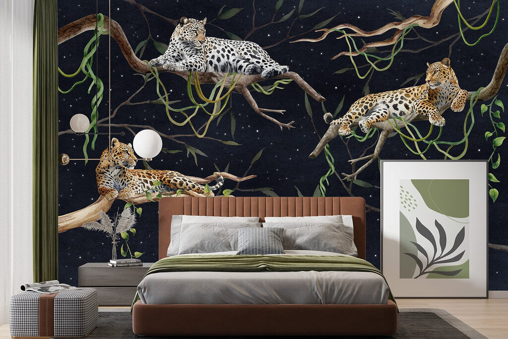 Group of leopards lying on branches Group of leopards lying on branches