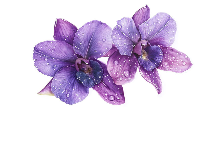 Fleurs violettes avec gouttes d'eau