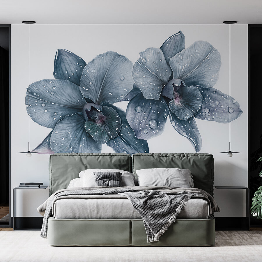 Papier peint Fleurs délicates avec gouttes de rosée.
