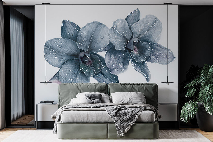 Papier peint Fleurs délicates avec gouttes de rosée. – Image 2