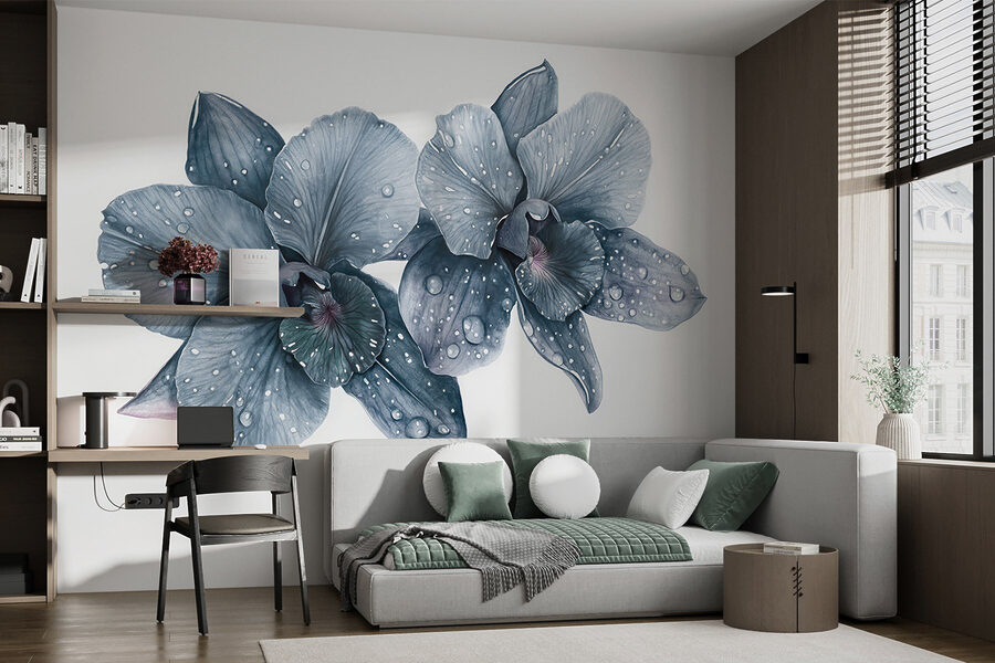 Papier peint Fleurs délicates avec gouttes de rosée. – Image 3
