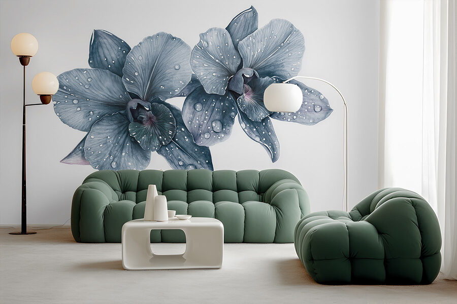 Papier peint Fleurs délicates avec gouttes de rosée. – Image 4