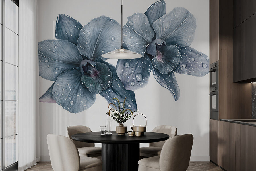 Papier peint Fleurs délicates avec gouttes de rosée. – Image 5