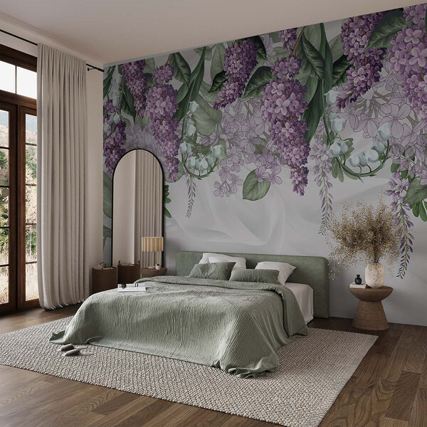 Papier peint Papier peint Fleurs de lavande sur fond de tissu doux (UGS : w08825)