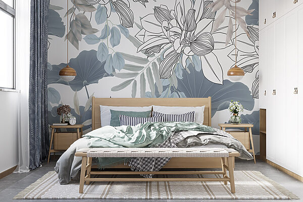 Motif floral avec feuilles et fleurs Motif floral avec feuilles et fleurs