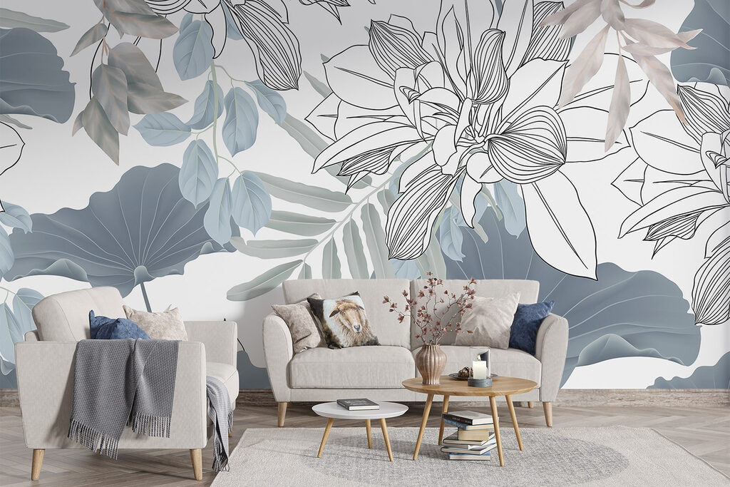 Floral pattern with leaves and flowers