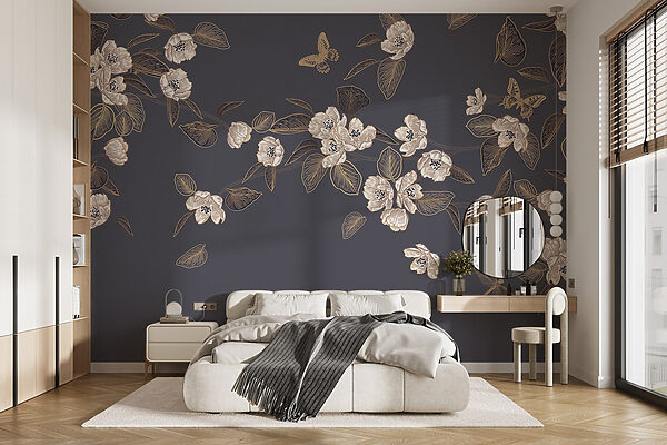 Fleurs et feuilles blanches sur fond gris Fleurs et feuilles blanches sur fond gris