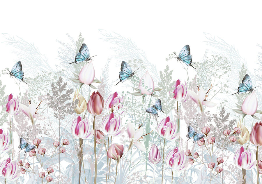 Papillons voltigeant parmi les fleurs épanouies.