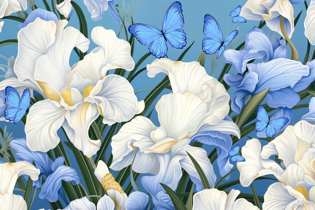 De belles fleurs et des papillons éclatants De belles fleurs et des papillons éclatants