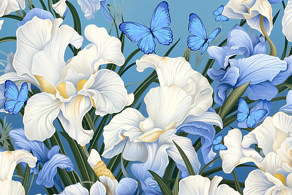 De belles fleurs et des papillons éclatants De belles fleurs et des papillons éclatants