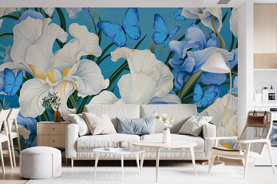 De belles fleurs et des papillons éclatants