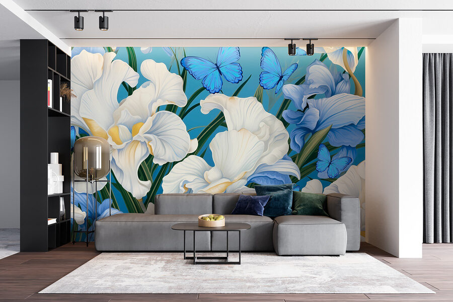 De belles fleurs et des papillons éclatants