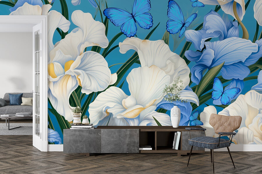 De belles fleurs et des papillons éclatants