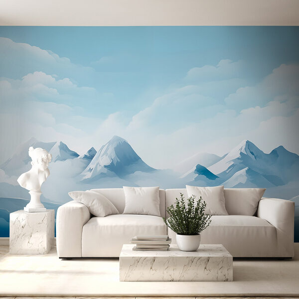 Chaîne de montagnes enneigées avec nuages Chaîne de montagnes enneigées avec nuages