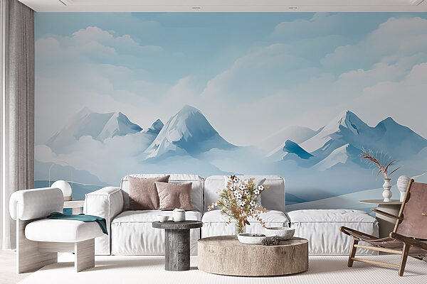 Chaîne de montagnes enneigées avec nuages Chaîne de montagnes enneigées avec nuages