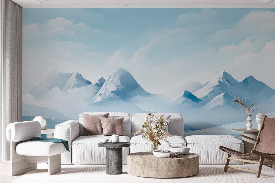 Chaîne de montagnes enneigées avec nuages