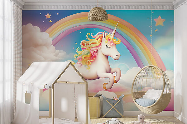 Licorne avec arc-en-ciel et nuages Licorne avec arc-en-ciel et nuages