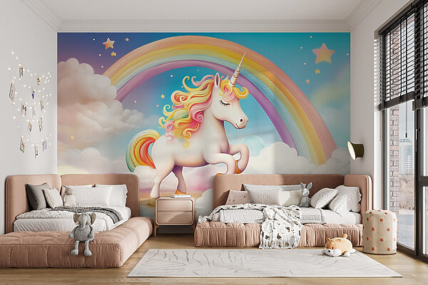 Licorne avec arc-en-ciel et nuages Licorne avec arc-en-ciel et nuages
