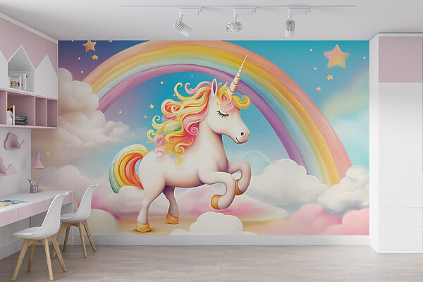 Licorne avec arc-en-ciel et nuages Licorne avec arc-en-ciel et nuages
