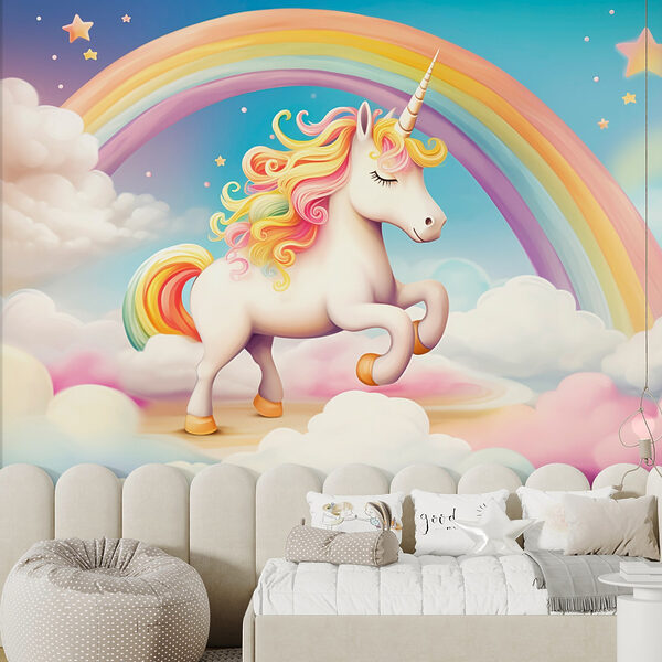 Licorne avec arc-en-ciel et nuages Licorne avec arc-en-ciel et nuages