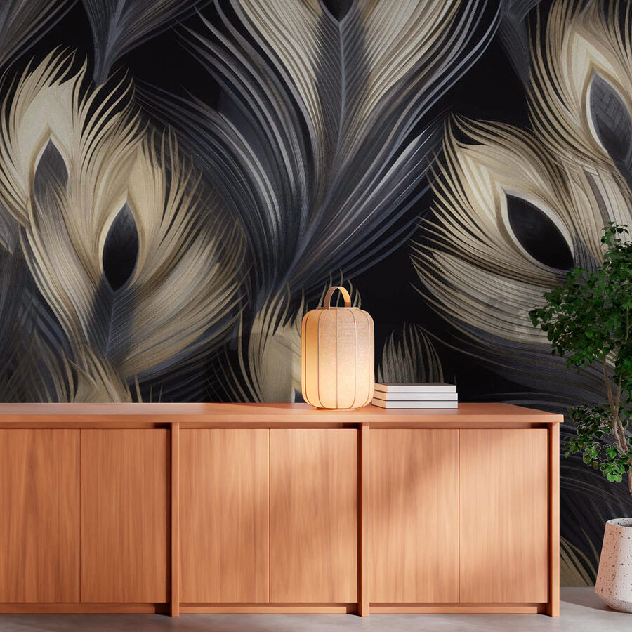 Élégant motif de plumes sur fond sombre