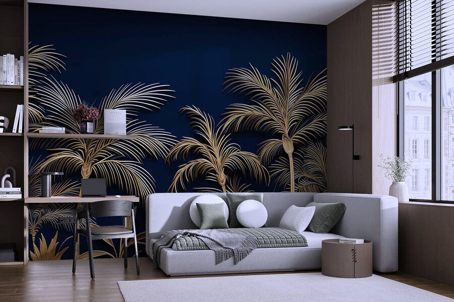 Palmiers tropicaux sur fond sombre