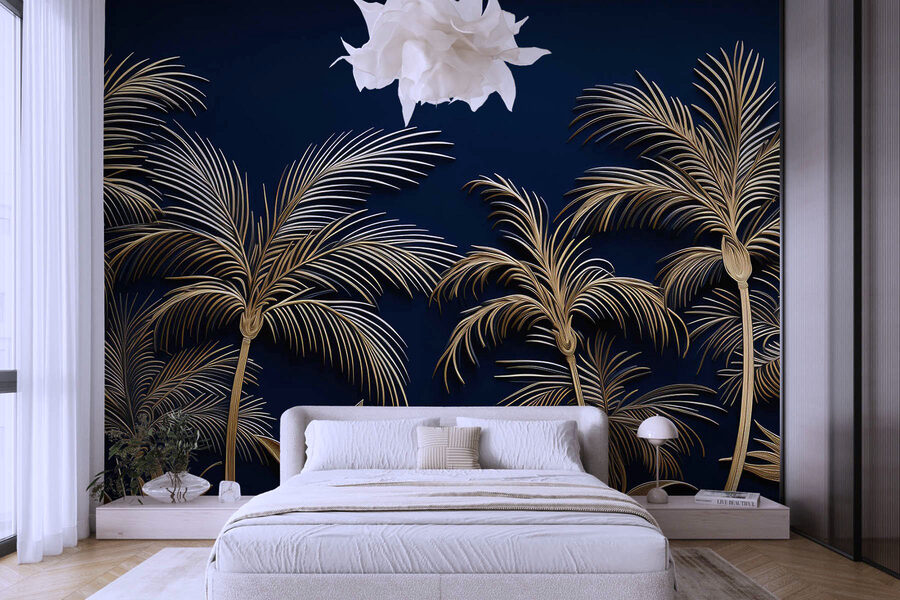 Palmiers tropicaux sur fond sombre