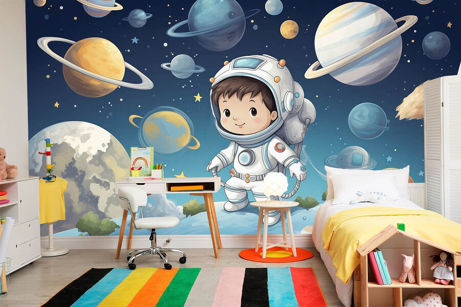 Caricature d'un garçon en combinaison spatiale