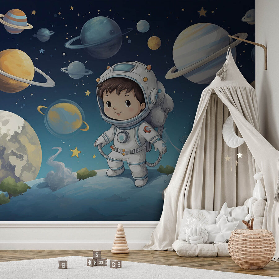 Caricature d'un garçon en combinaison spatiale